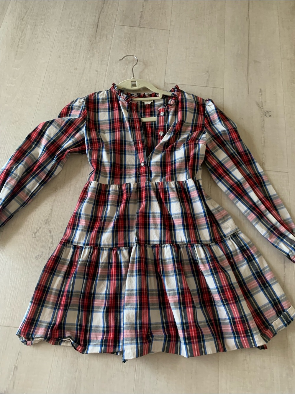 Crewcuts Plaid Tiered Long-Sleeve Dress - Red Blue White
